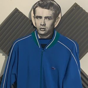 Vtg 𝗟𝗔𝗖𝗢𝗦𝗧𝗘🐊𝗜𝗭𝗢𝗗 Cotton track jacket. Blue/green/white size lrg EUC